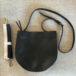 Madewell Black Leather Transport Saddle Crossbody Bag with Strap